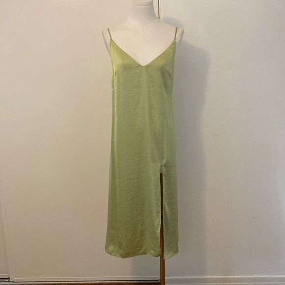 Aritzia Wilfred Satin Slip Dress with Thigh Slit in Light Green Size XS - Picture 2 of 13